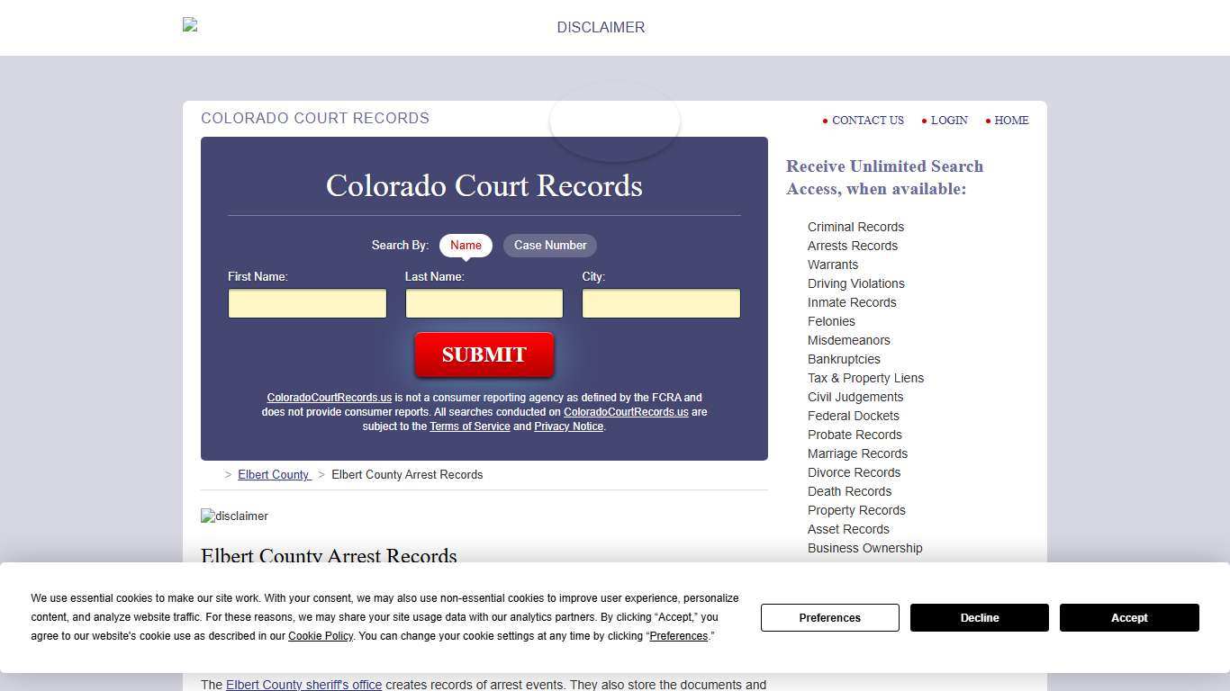 Elbert County Arrest Records | ColoradoCourtRecords.us